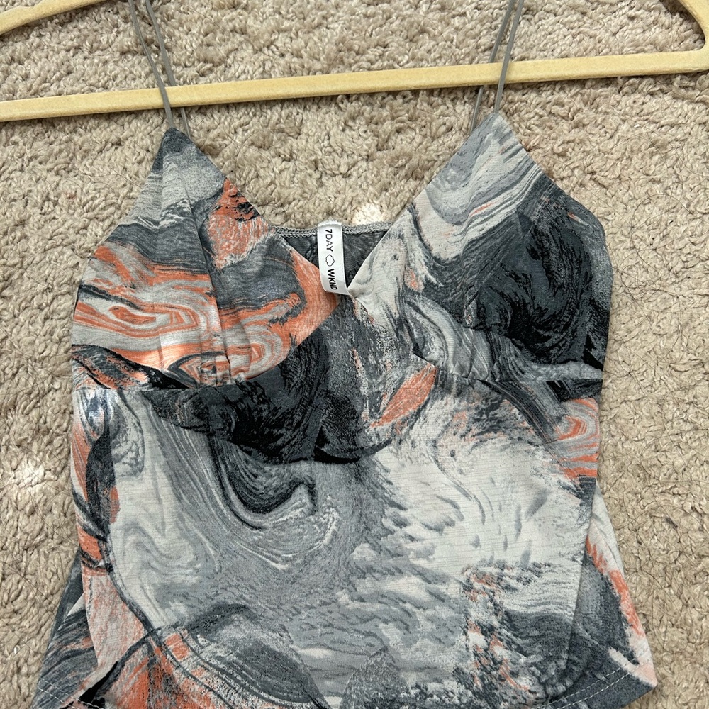 Marble Swirl Cami Top - Black, Gray, Orange